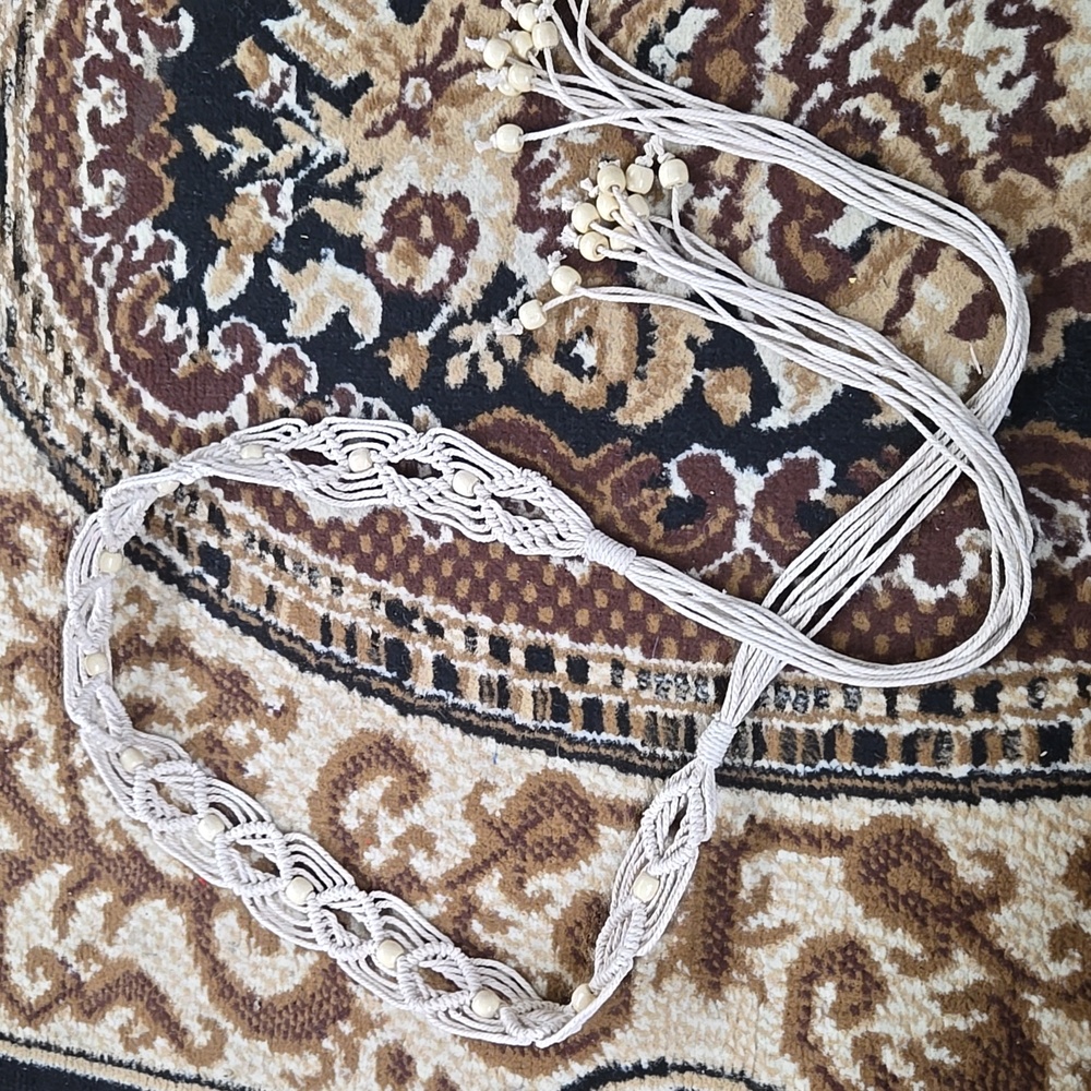 Macrame Beaded Fringe Belt Boho Bohemian Wood Beads Retro Vintage 70s 90s Y2K